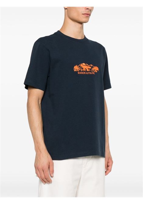 T-shirt Outdoor Profile Fox in blu Maison kitsuné - uomo MAISON KITSUNÉ | NM00112KJ0118P480